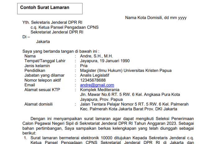 Surat Lamaran BIN CPNS 2023, Bisa Download & Edit