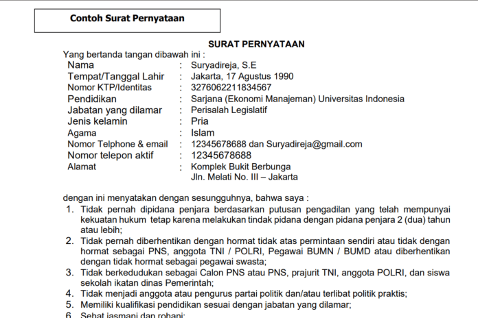 Surat Pernyataan 5 Poin CPNS 2023, Download Disini