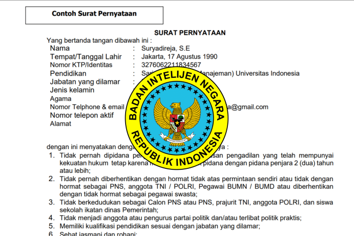 Surat Pernyataan BIN CPNS 2023