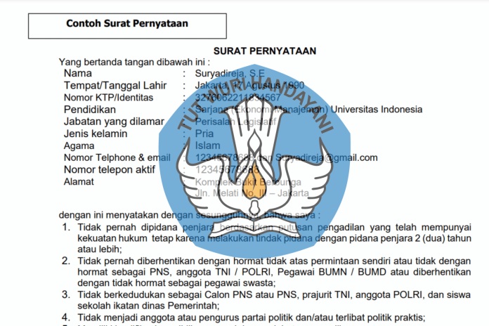 Surat Pernyataan Kemendikbud CPNS 2023, Download PDF